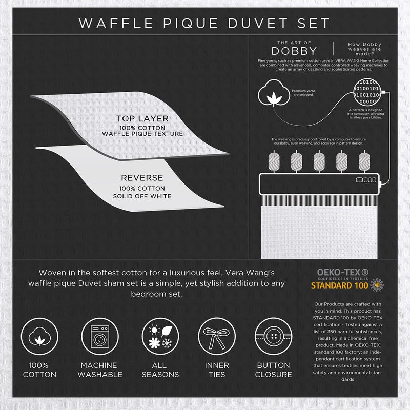 Vera Wang - King Duvet Cover Set, Soft Cotton Bedding with Matching Pillowcases, Button Closure & Inner Corner Ties, 3 Piece Bed Set (Waffle Pique Midnight Blue) - Image 4